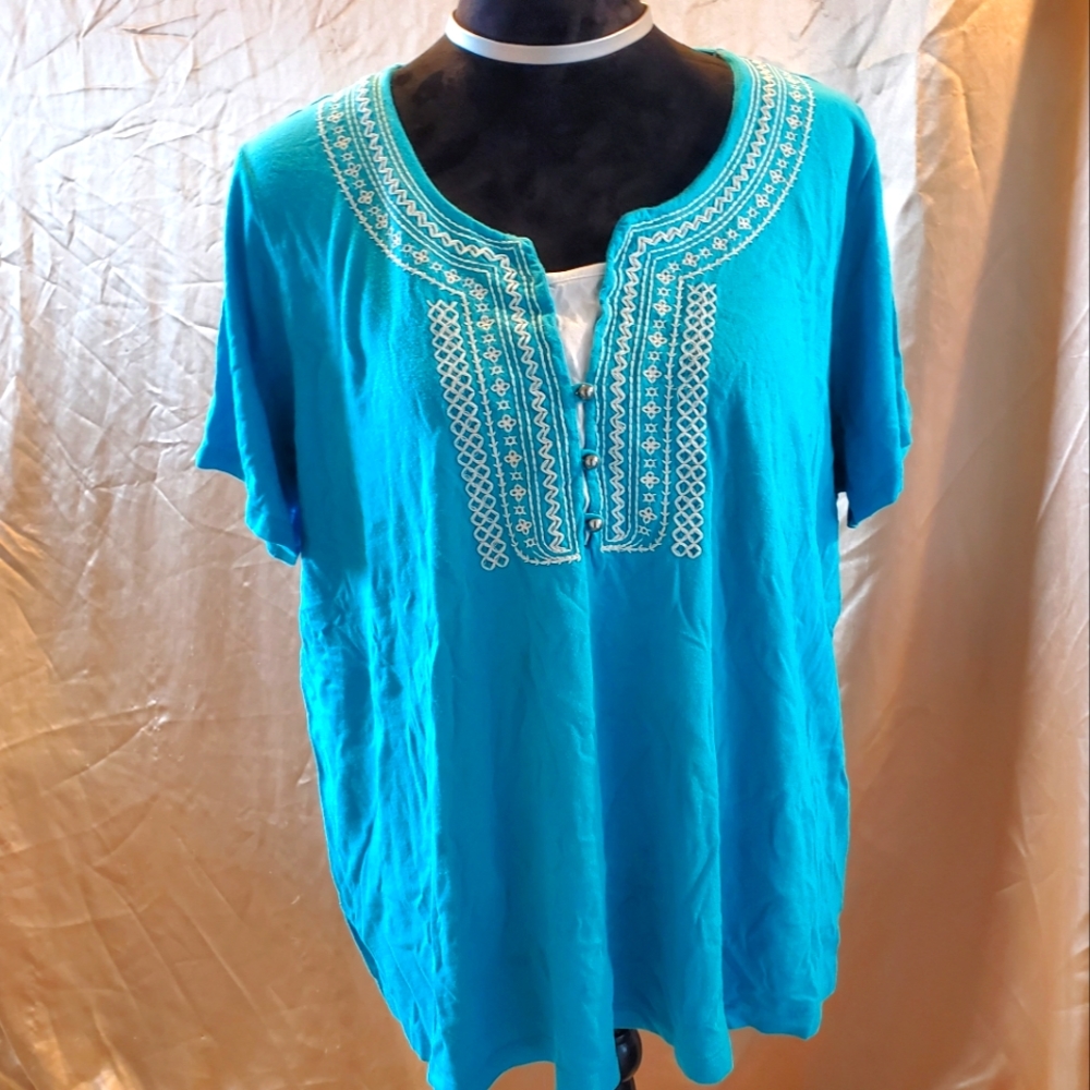Embroidered 2-in-1 Blue T-Shirt 2X